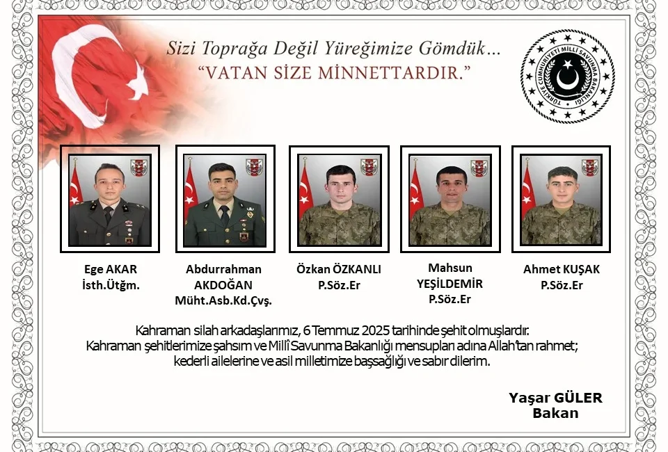 Pençe-Kilit Harekatı’nda Metan Gazı Faciası: 5 Asker Şehit Oldu Irak'ın kuzeyinde yürütülen Pençe-Kilit Harekatı'nda metan gazına maruz kalan 5