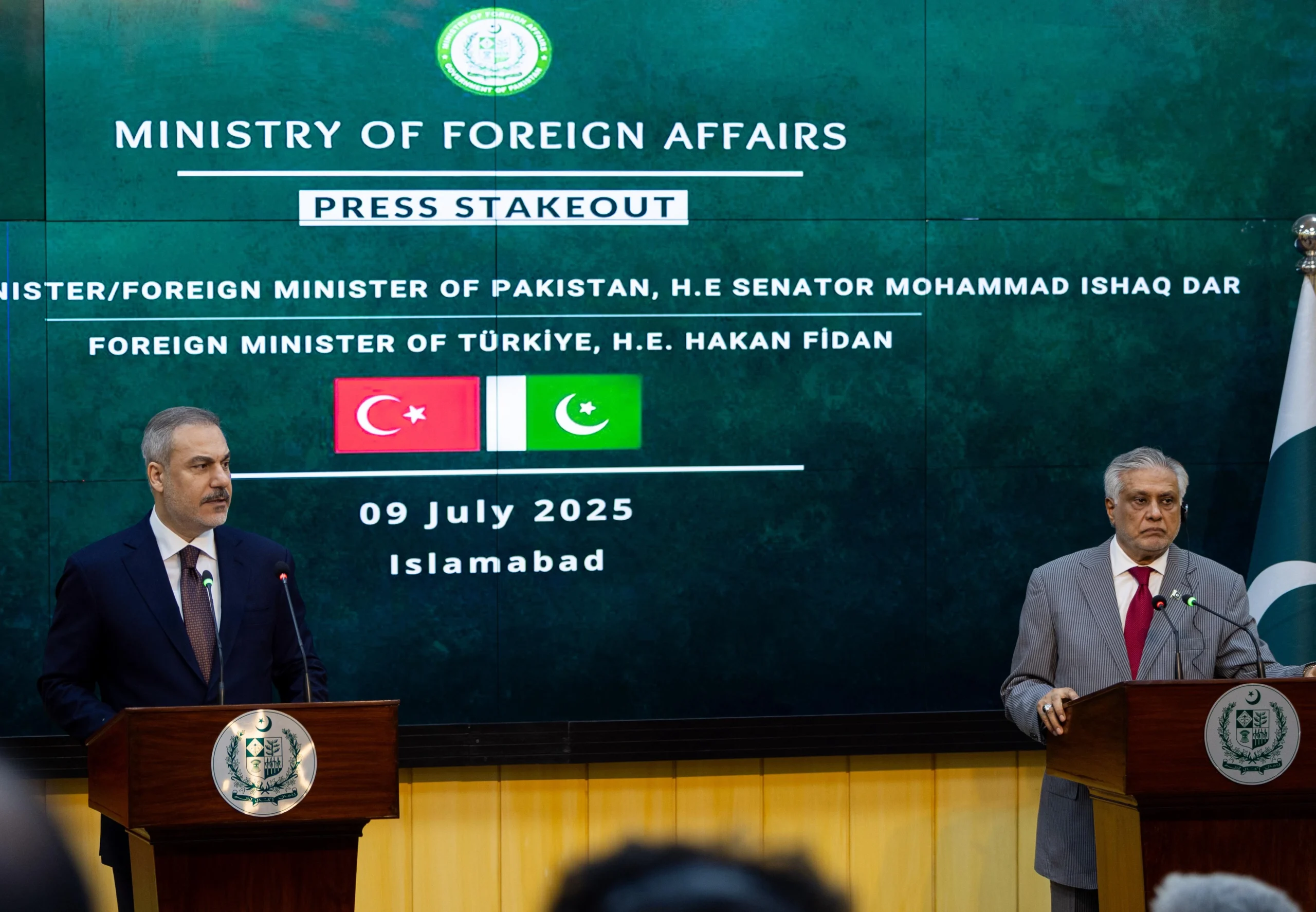 Dışişleri Bakanı Hakan Fidan, Pakistanlı mevkidaşıyla yaptığı ortak açıklamada, stratejik