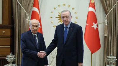 Cumhurbaşkanı Erdoğan ile MHP Genel Başkanı Bahçeli, Cumhurbaşkanlığı Külliyesi'nde bir