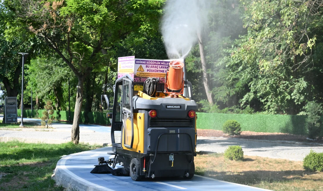 Edirne’de Söğütlük Millet Bahçesi, sıcak yaz günlerinde lavanta suyu püskürtülerek