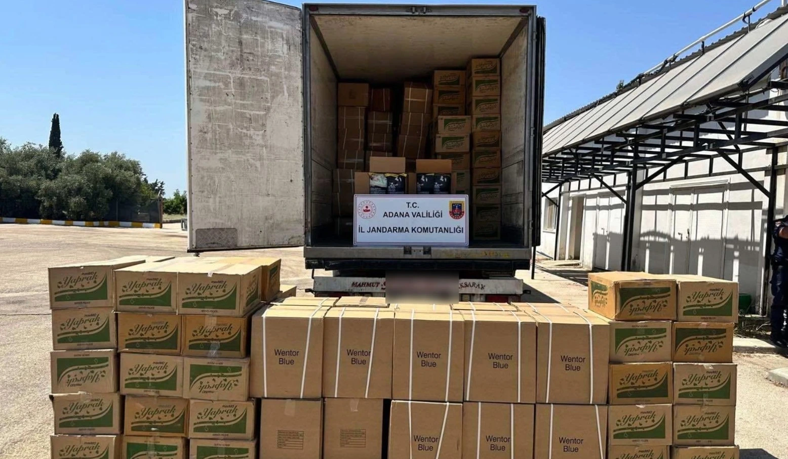 Adana’da düzenlenen operasyonda tırın dorsesinde 7,5 ton kaçak tütün bulundu,