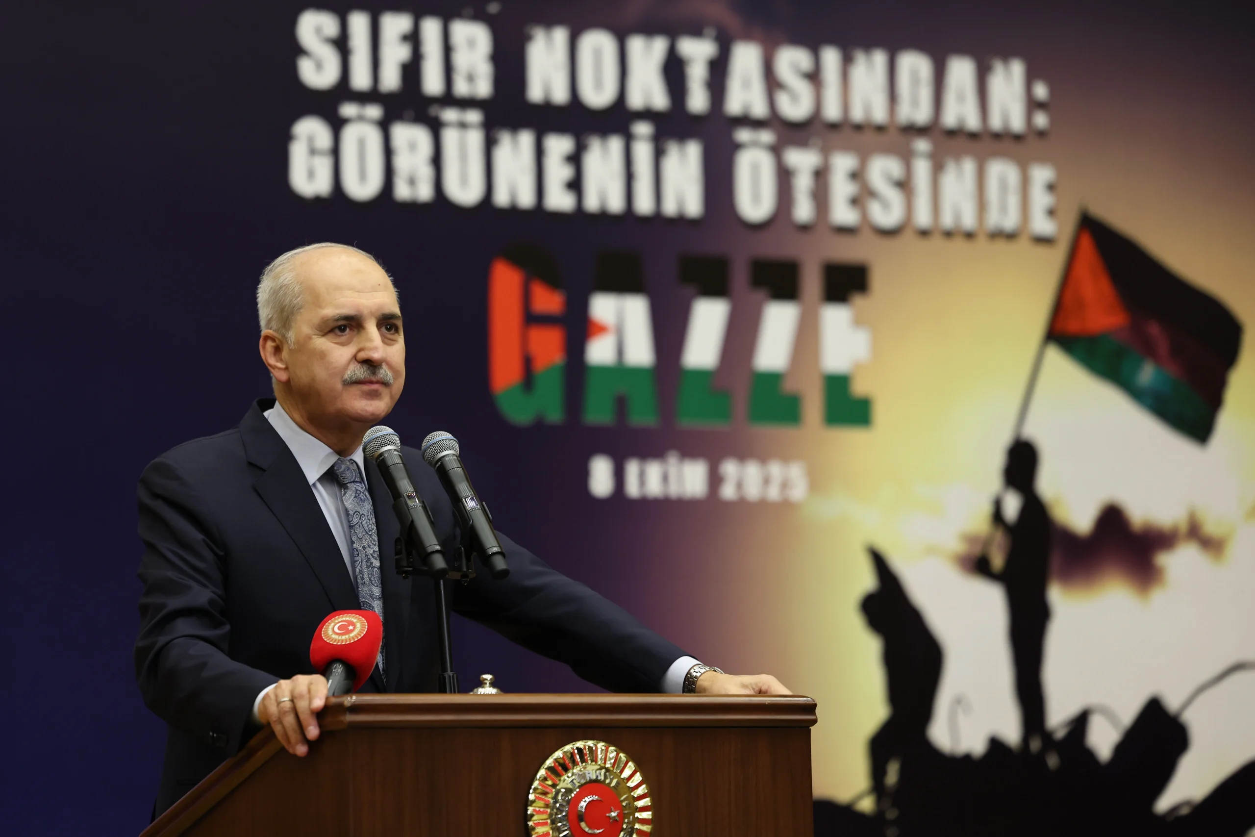 TBMM Başkanı Kurtulmuş, Gazze’deki soykırıma dikkat çektiği konuşmasında, Özgürlük Filosu’ndaki