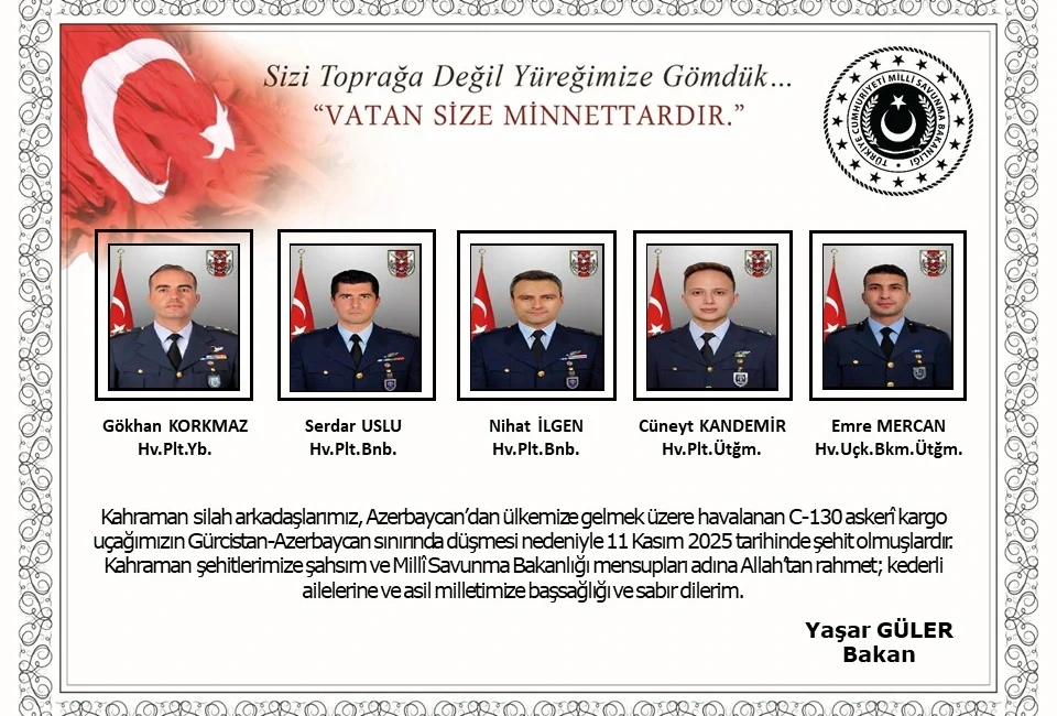 MSB, Kargo Uçağında Şehit Olan Askerlerin Kimliklerini Açıkladı Azerbaycan'dan dönerken düşen askeri kargo uçağında şehit olan 20 askerin