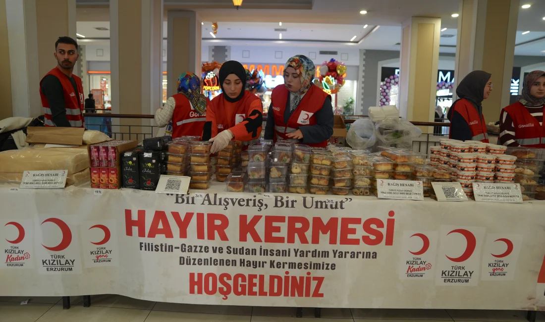 Erzurum’da hayırseverlerin katkısıyla düzenlenen yardım kermesi, Filistin ve Sudan halkına