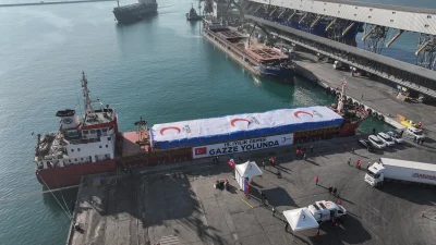 Gazze’ye insani yardım ulaştırmak amacıyla hazırlanan 19. İyilik Gemisi, Mersin’den